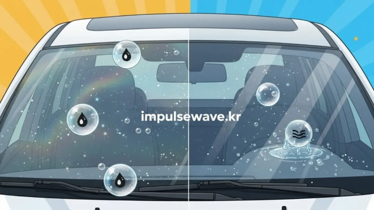 유막이 낀 유리창과 깨끗한 유리창을 비교하여 보여주는 인포그래픽