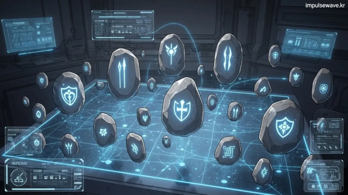 V매트릭스 화면에서 주력 3종 코어가 강화된 상태를 보여주는 인포그래픽