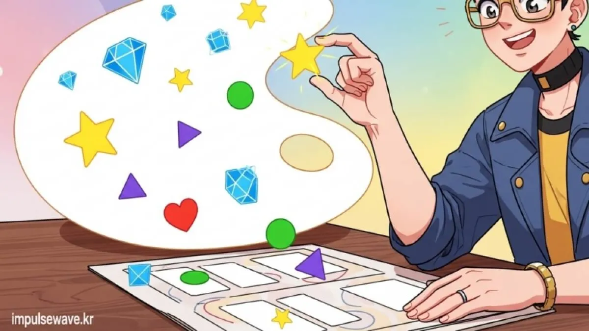 당구장 표시 주변에 하트, 별, 체크마크 등 다양한 디자인 기호들이 우아하게 배치된 인포그래픽