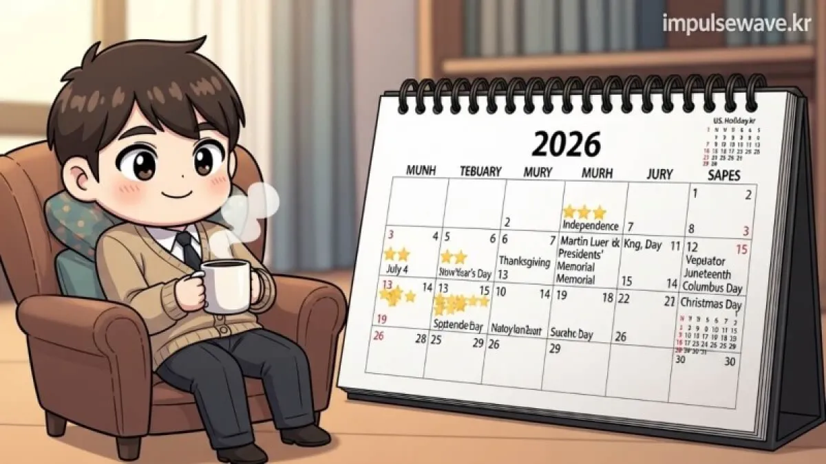 "CLOSED" 팻말이 걸린 증권거래소 문과 미국 국기, 2026 공휴일 마크