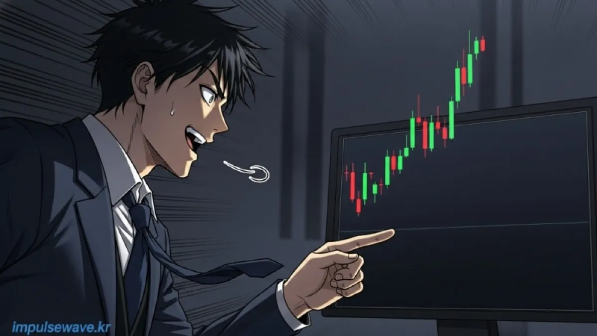 긴박하게 오르내리는 캔들 차트 위로 황금빛 아우라가 감도는 30분 구간 강조