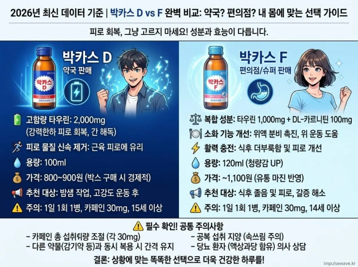 박카스 D와 박카스 F 성분 차이 완벽 정리 (2026년)