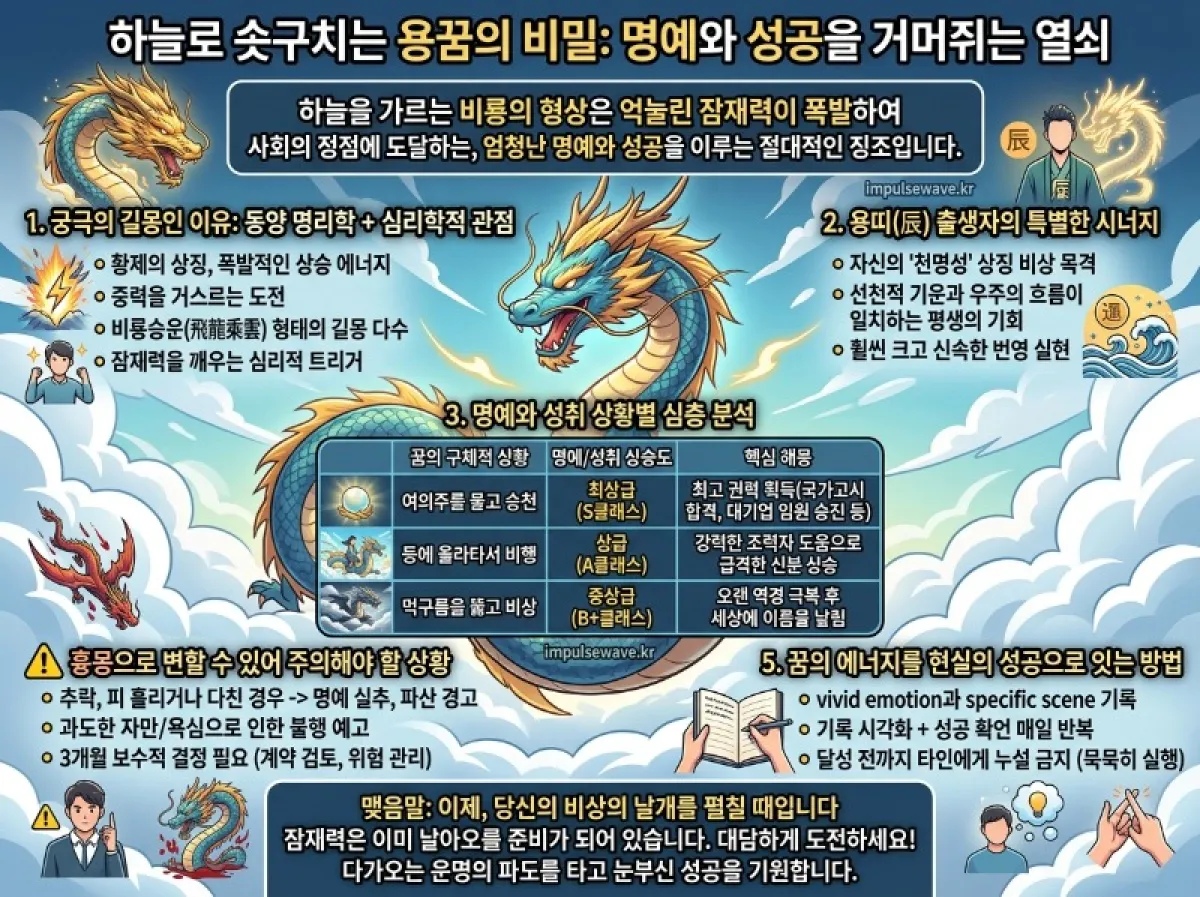 용띠 꿈해몽 용이 하늘을 나는 꿈의 입신양명과 명예운 분석