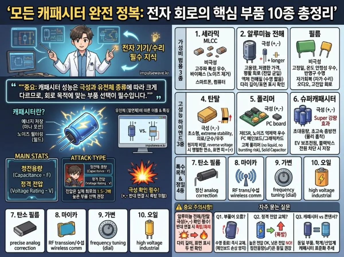 캐패시터 10종류(세라믹 캐패시터, 알루미늄 전해 캐패시터, 탄소 필름 캐패시터) 완벽 정리