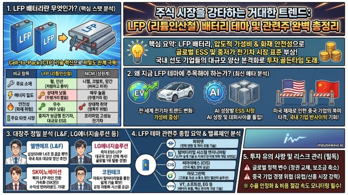 2차전지(LFP, 리튬인산철) 테마 개요와 관련 종목들 분석