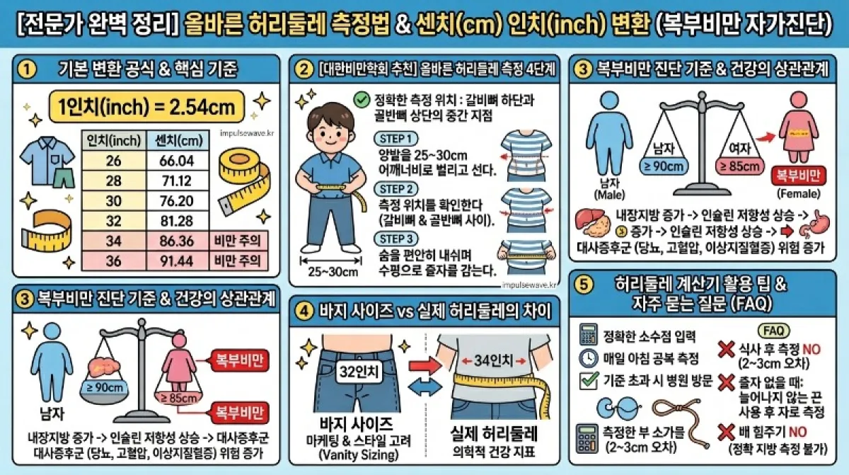 허리둘레 계산기 인치 측정 센치 변환 재는법 여자 비만 기준