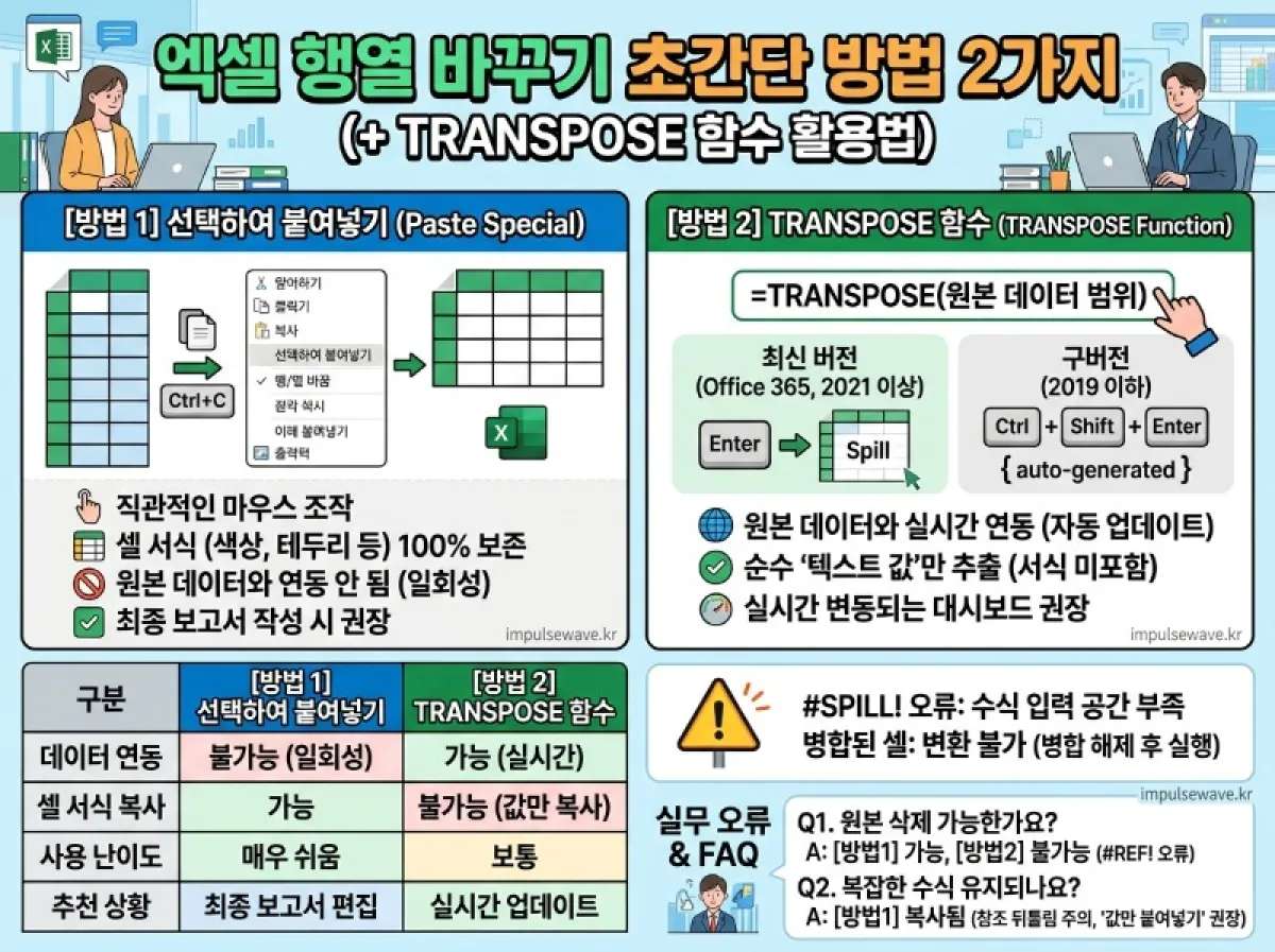 초간단 엑셀 행열 바꾸기 2가지 방법 간단 마스터(+TRANSPOSE 함수 사용 방법)