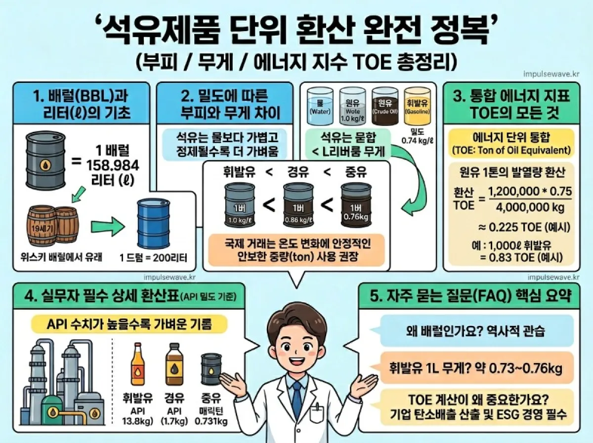 석유제품 단위 환산 배럴, 리터, 그리고 TOE 완벽 정리