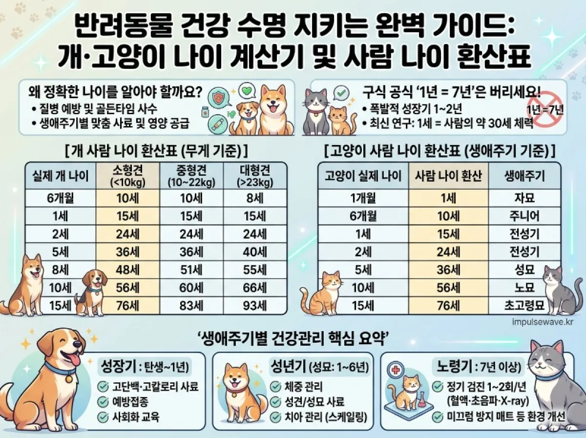 고양이 강아지 나이 계산기 사람 나이 환산표