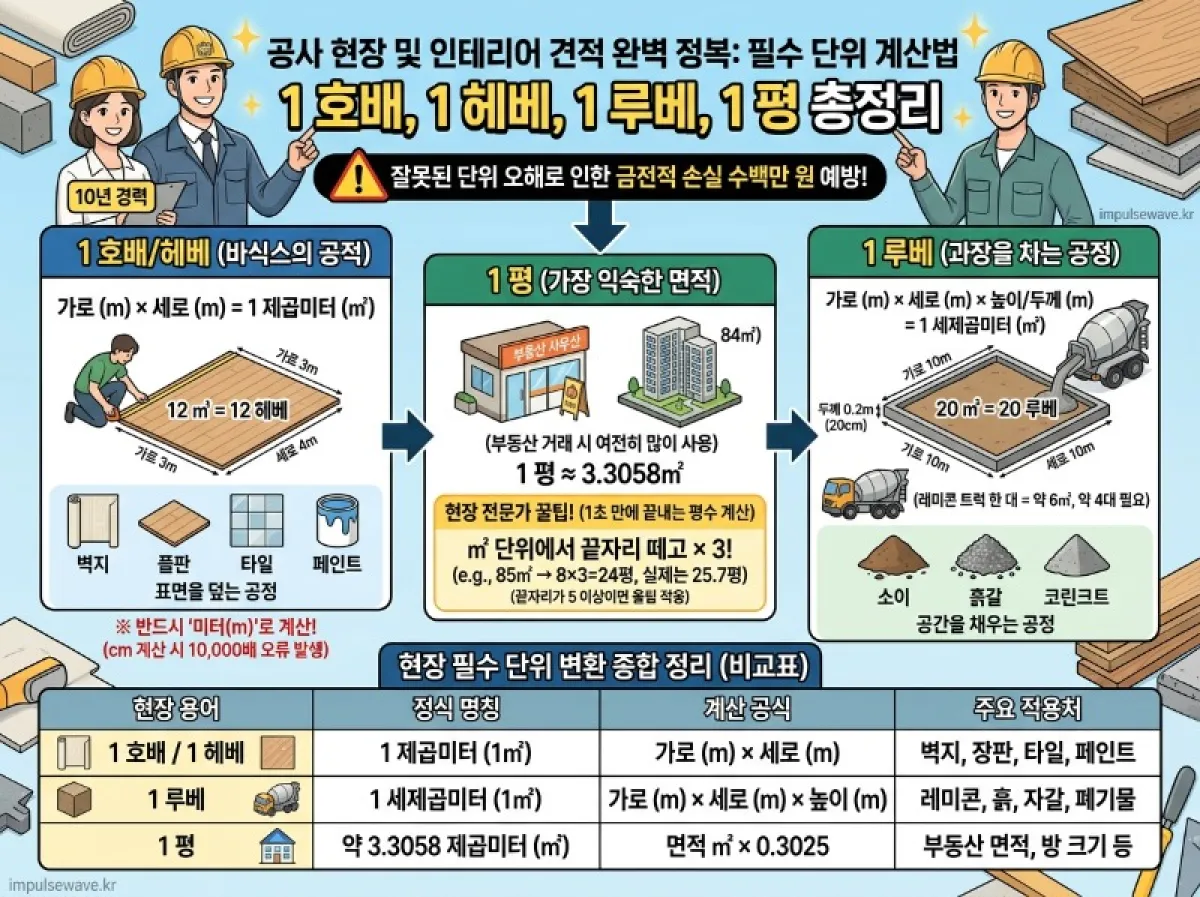 1회배 1헤베 1루베 계산법 한평 계산 방법