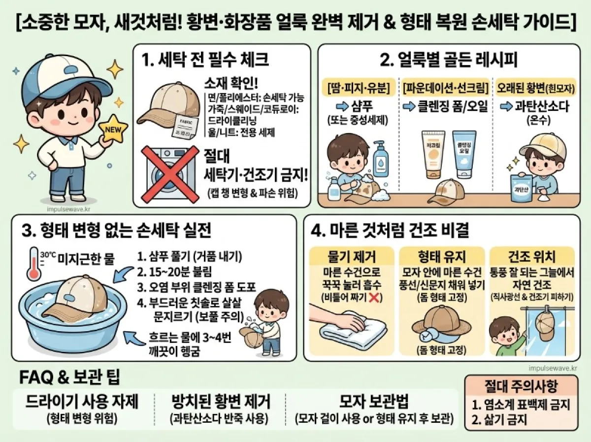 캡모자 세탁법 땀 화장품 얼룩 제거 방법