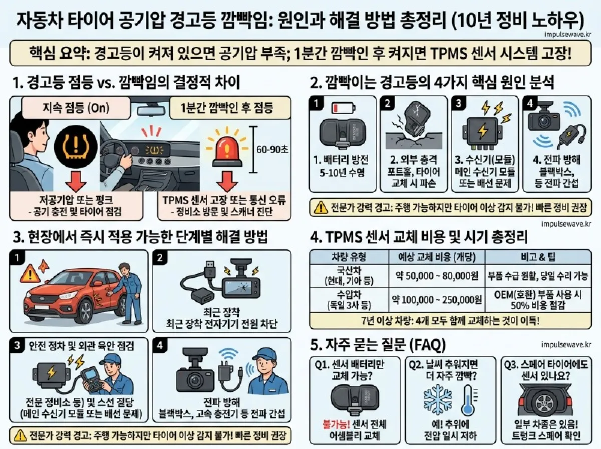 타이어 공기압 경고등 깜박임 원인과 해결 방법