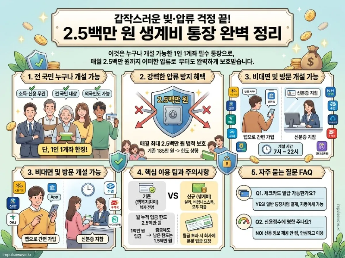250만원 생계비 통장 개설 방법 및 자격 조건